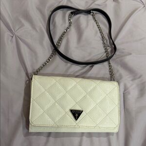 GUESS Cream Quilted Clutch with Chain Strap
